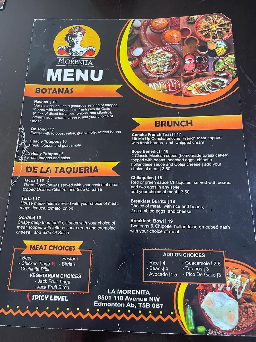 Menu, La Morenita