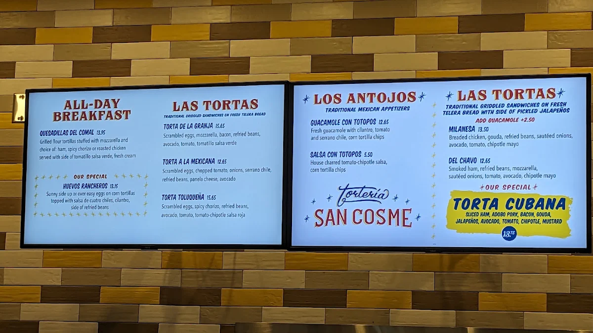 Menu, Tortería San Cosme