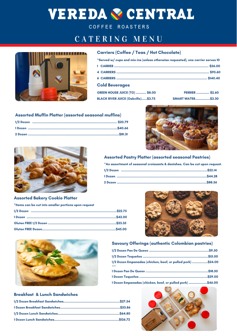 Menu, Vereda Central Coffee Roasters