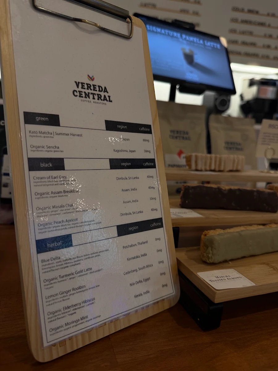 Menu, Vereda Central Coffee Roasters