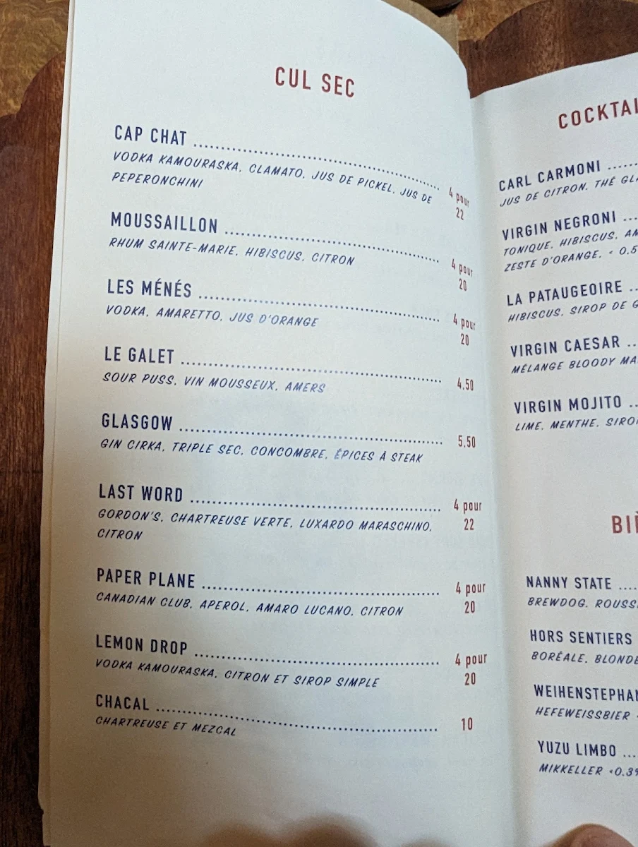 Menu, Taverne Atlantic