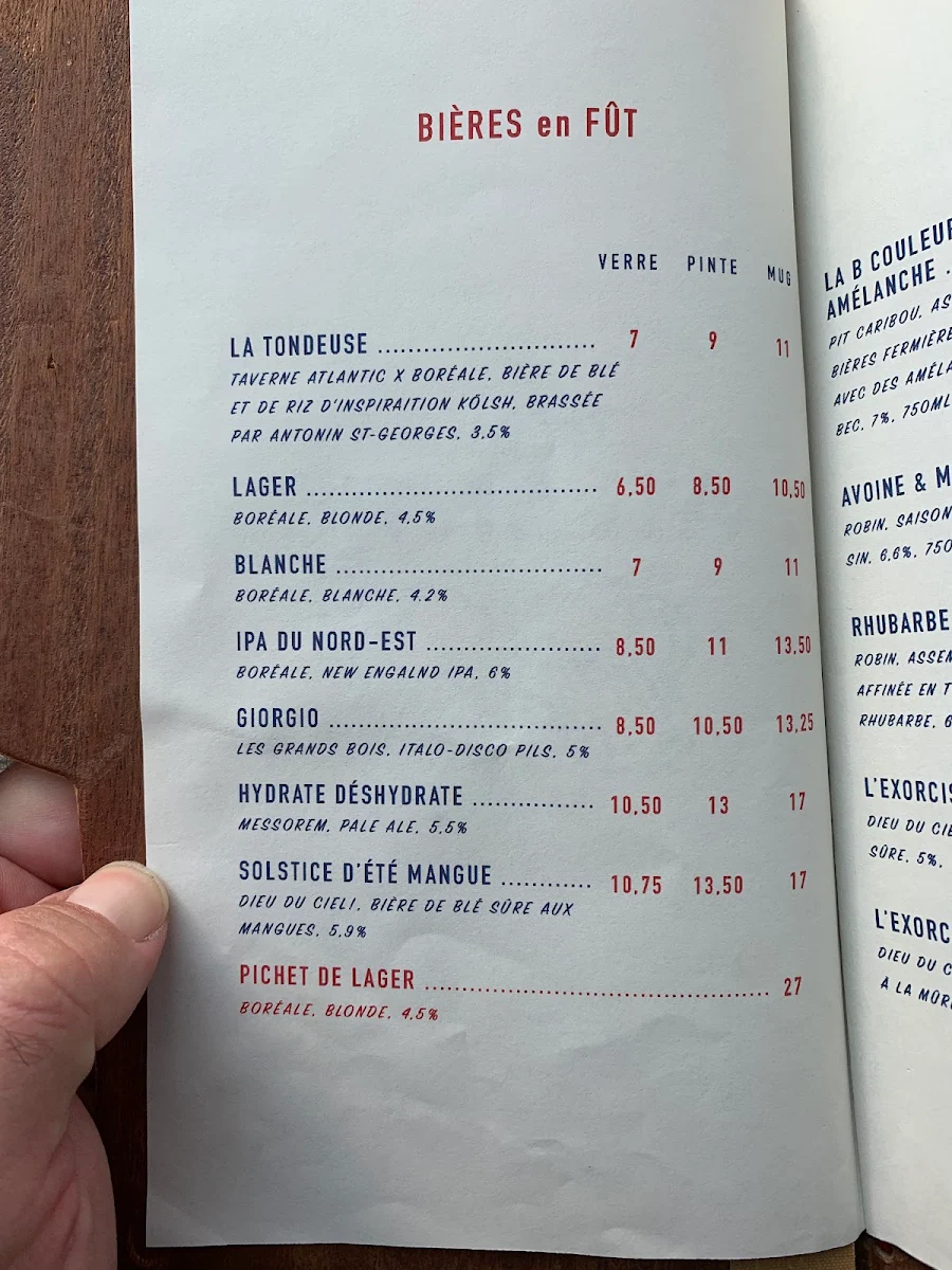 Menu, Taverne Atlantic