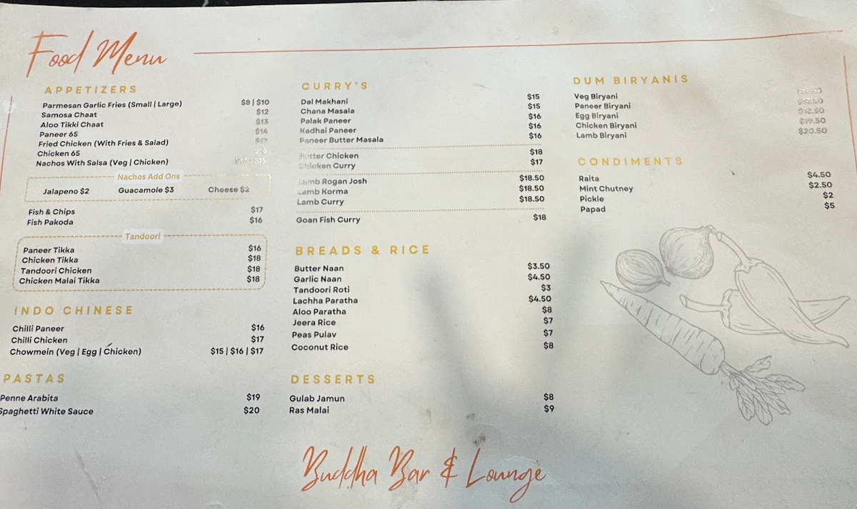 Menu, Buddha Lounge