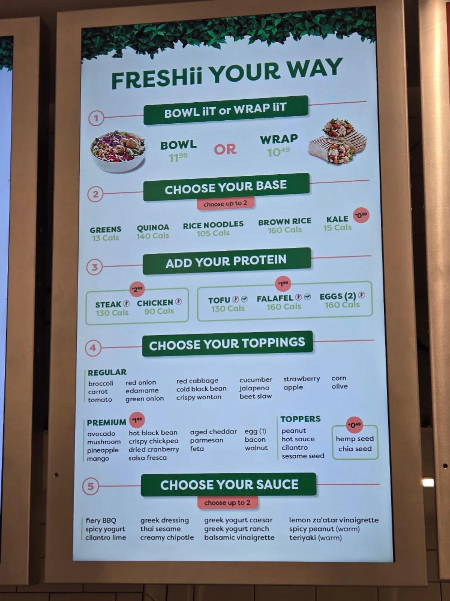 Menu, Freshii