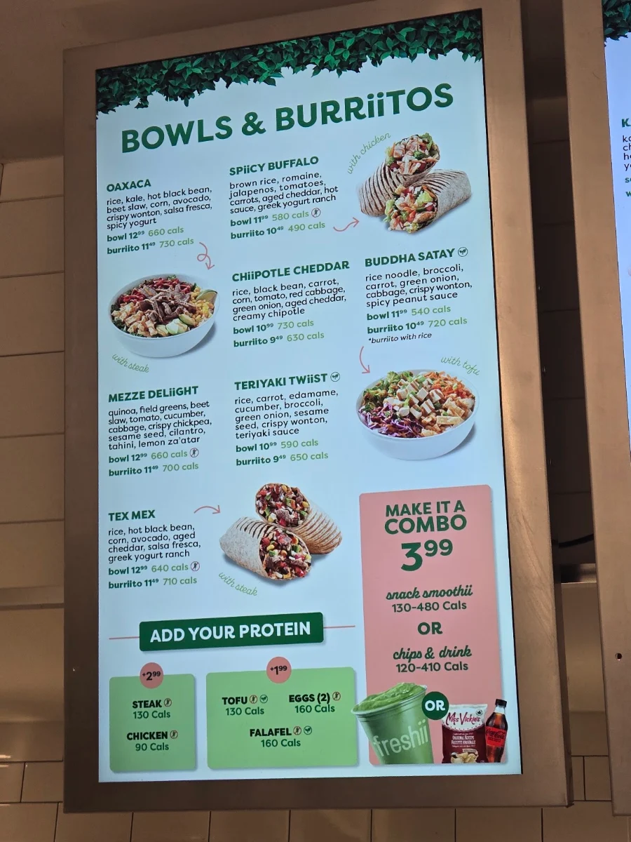 Menu, Freshii