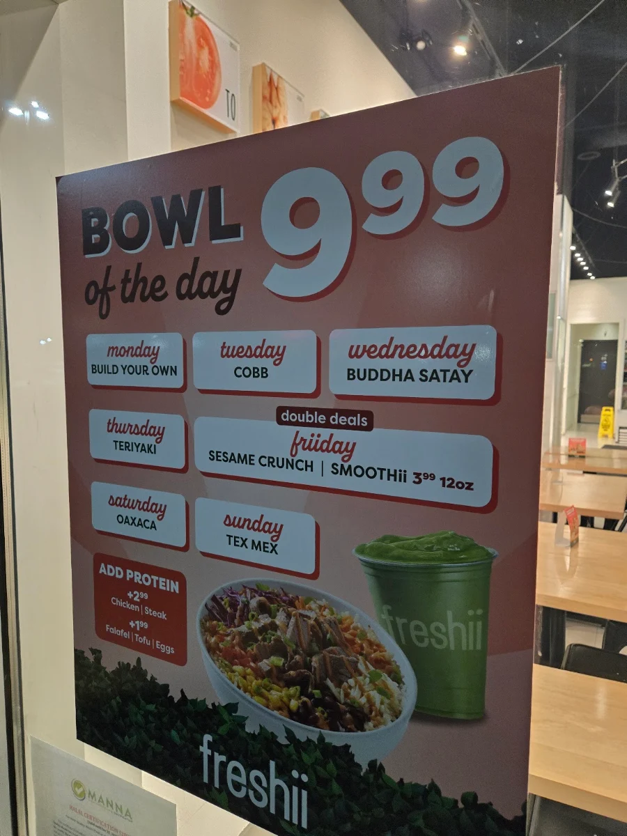 Menu, Freshii