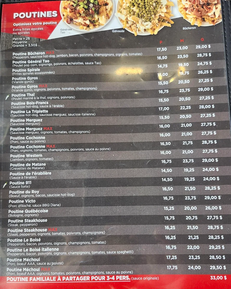 Menu, Max Poutine