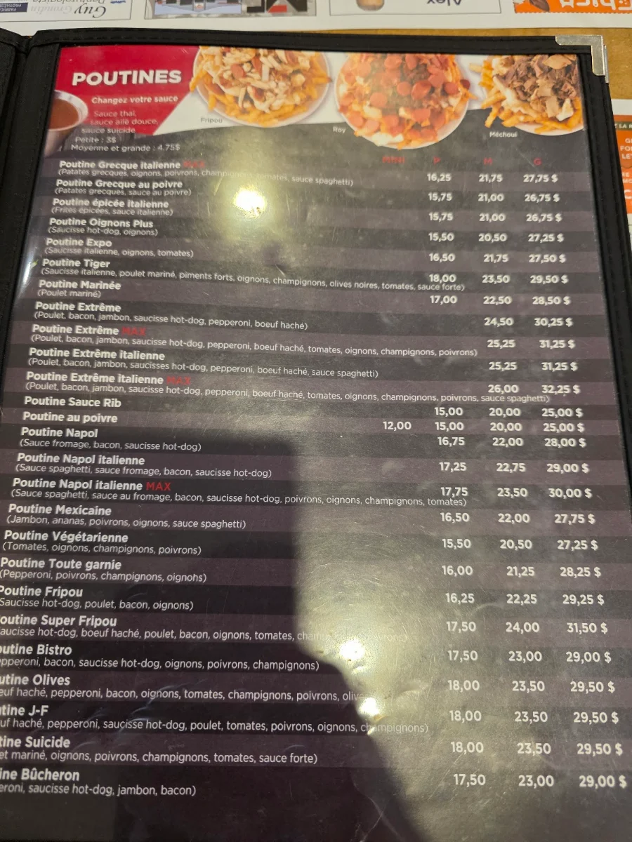 Menu, Max Poutine