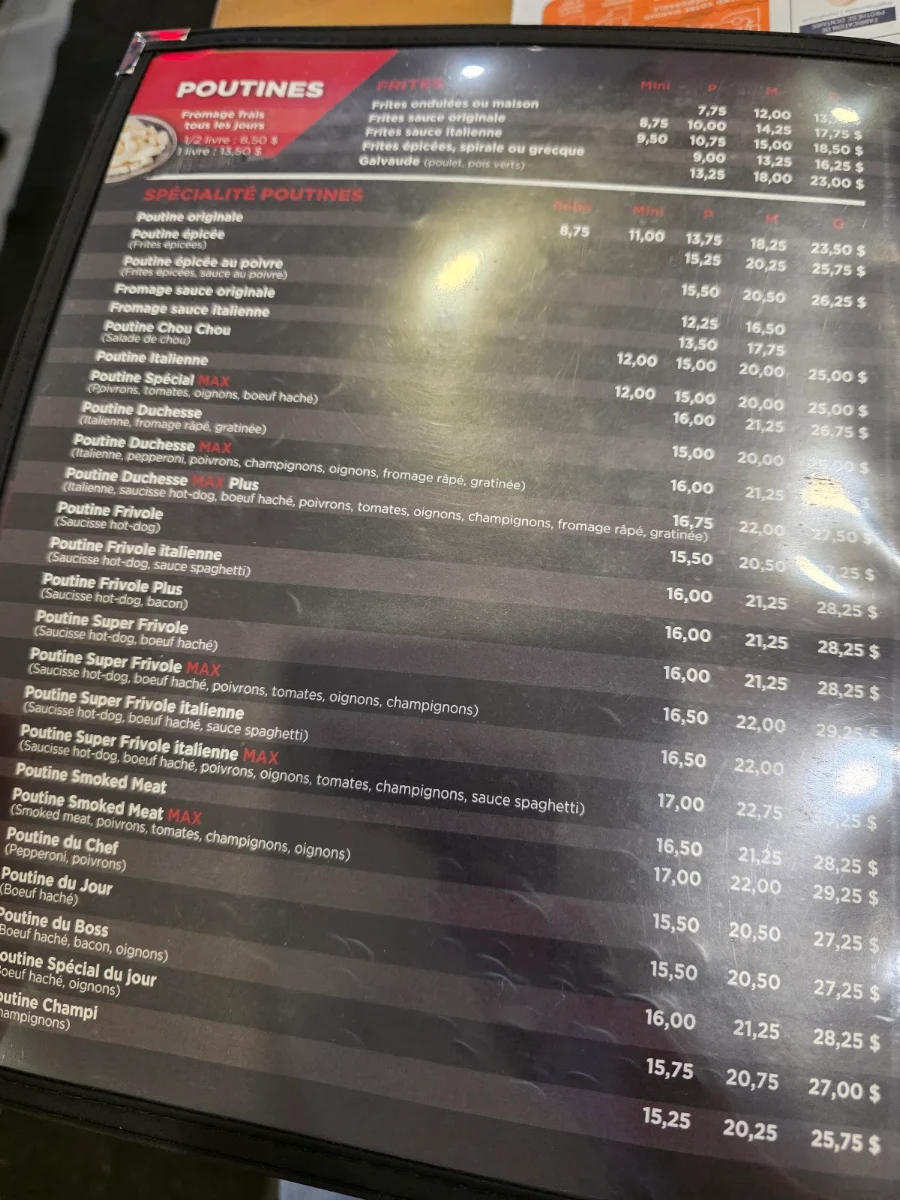 Menu, Max Poutine