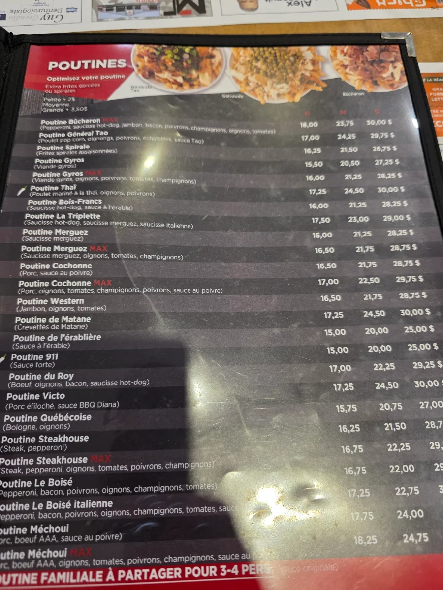 Menu, Max Poutine