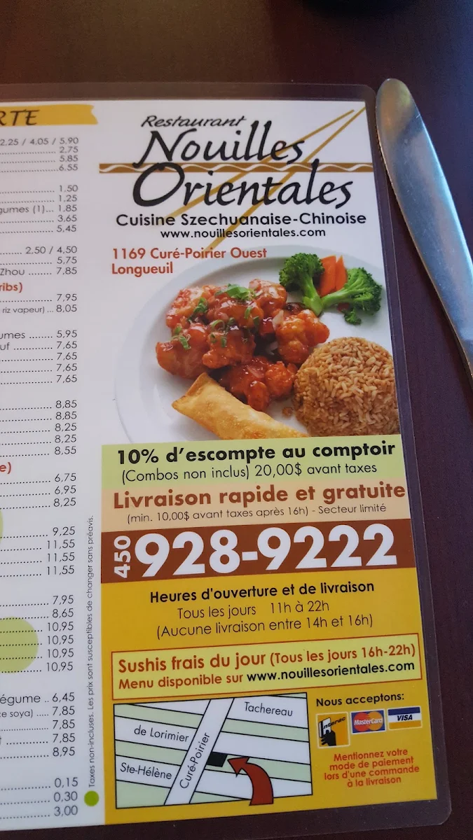 Menu, Restaurant Nouilles Orientales
