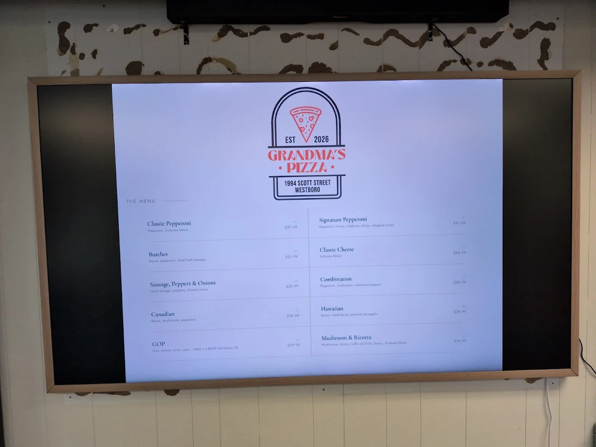Menu, Grandma's Pizza