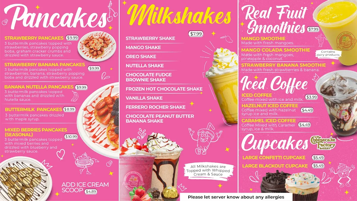 Menu, Roll Me Up Ice Cream & Desserts - Oshawa