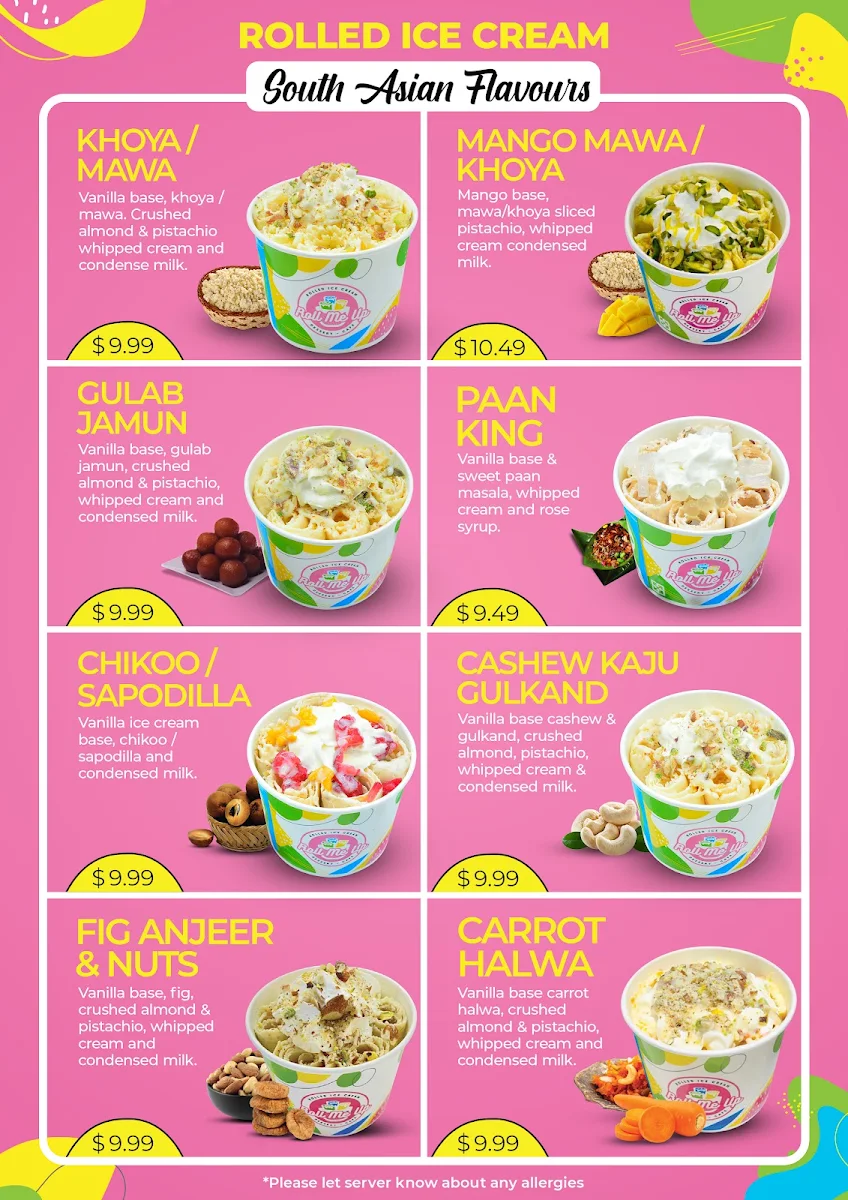 Menu, Roll Me Up Ice Cream & Desserts - Oshawa