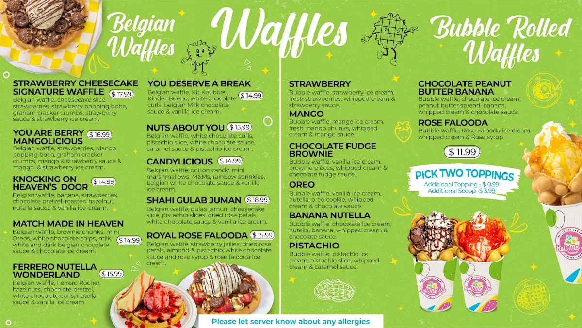 Menu, Roll Me Up Ice Cream & Desserts - Oshawa