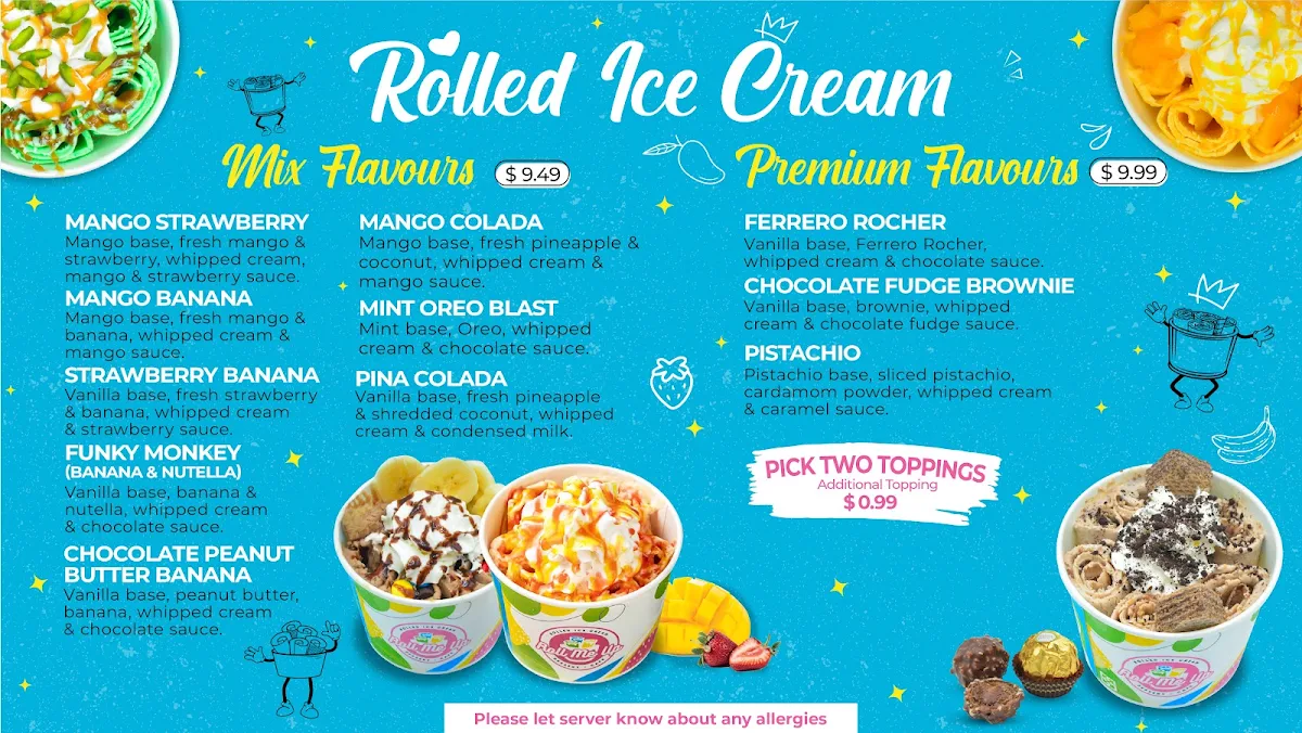 Menu, Roll Me Up Ice Cream & Desserts - Oshawa