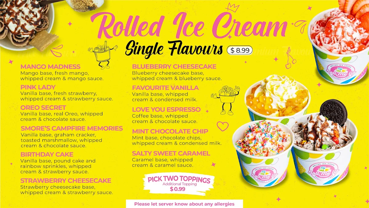 Menu, Roll Me Up Ice Cream & Desserts - Oshawa