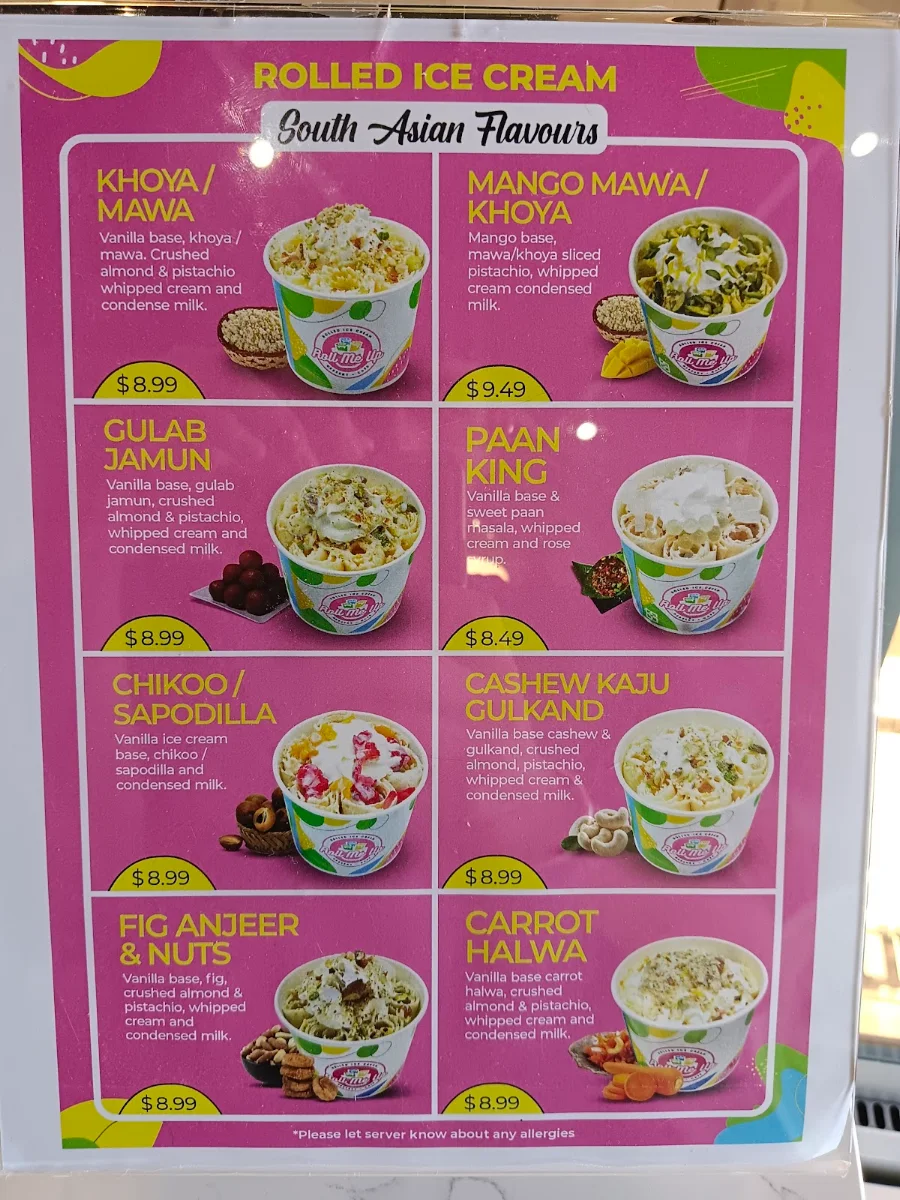 Menu, Roll Me Up Ice Cream & Desserts - Oshawa
