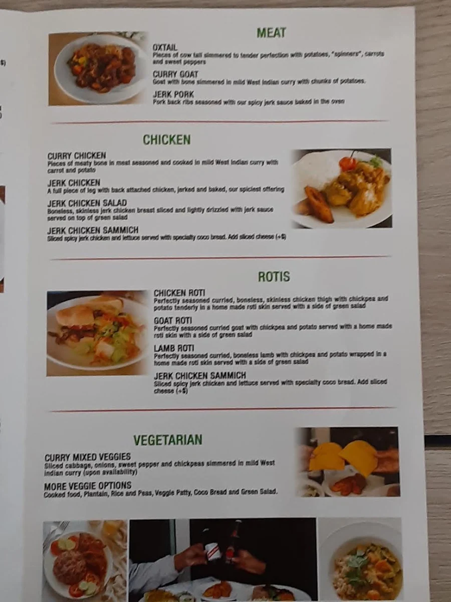 Menu, Di Reggae Cafe