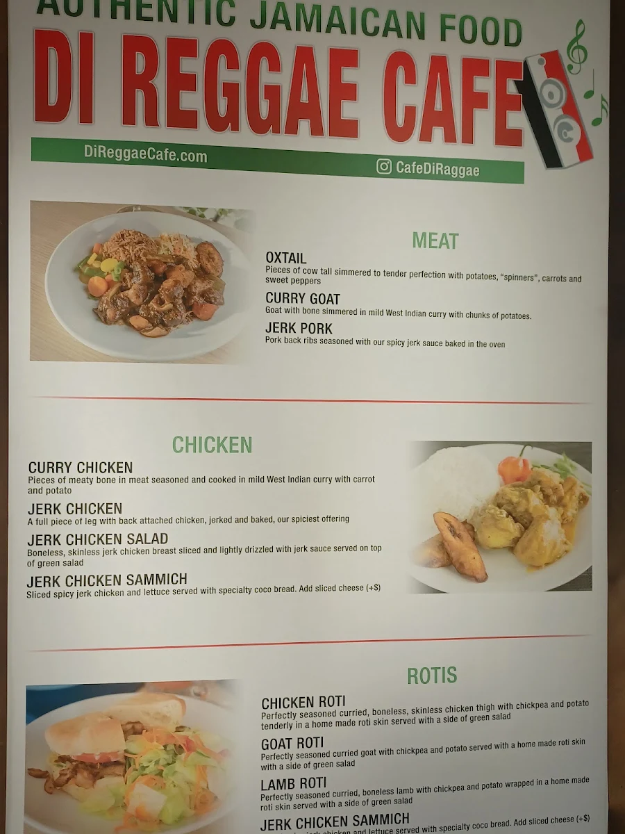 Menu, Di Reggae Cafe
