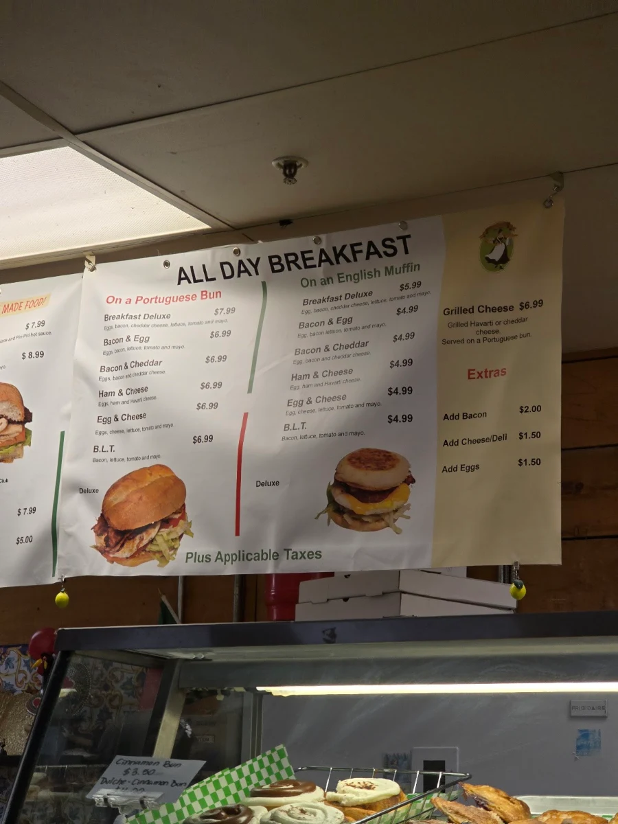 Menu, A Portuguesa Bakery