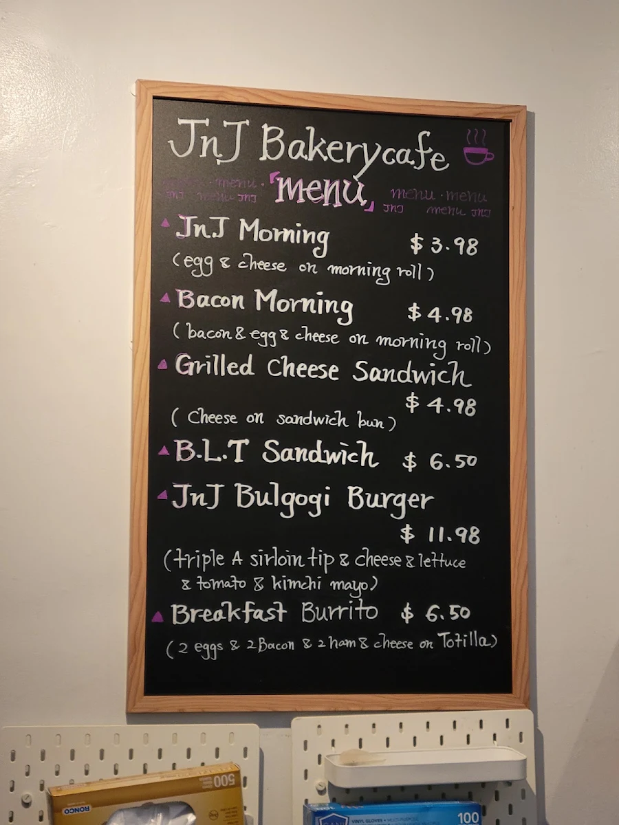 Menu, JnJ Bakery Cafe