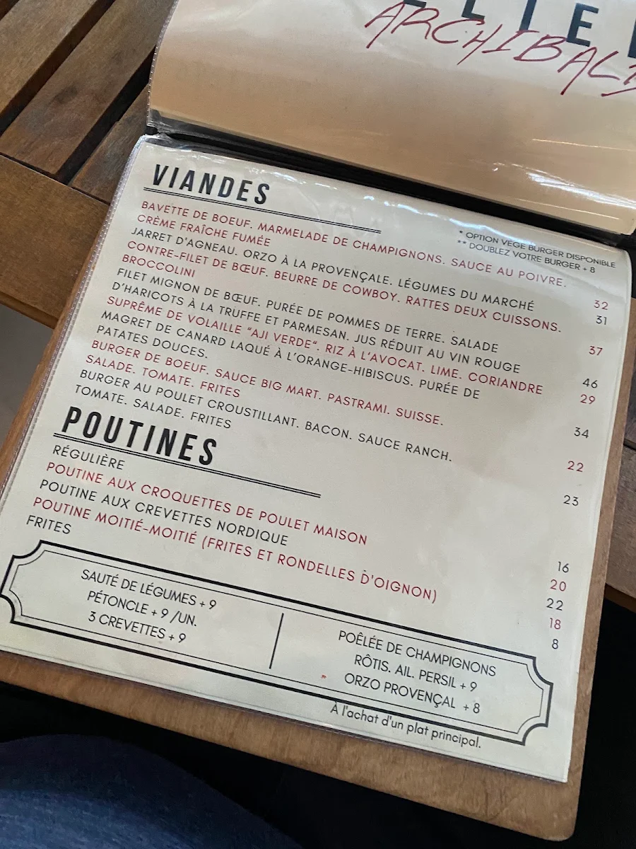 Menu, Attelier Archibald