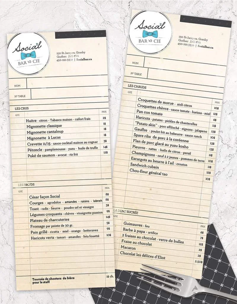 Menu, Attelier Archibald