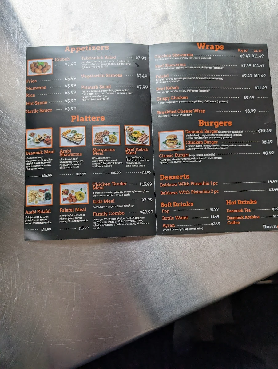 Menu, Daanook Restaurant