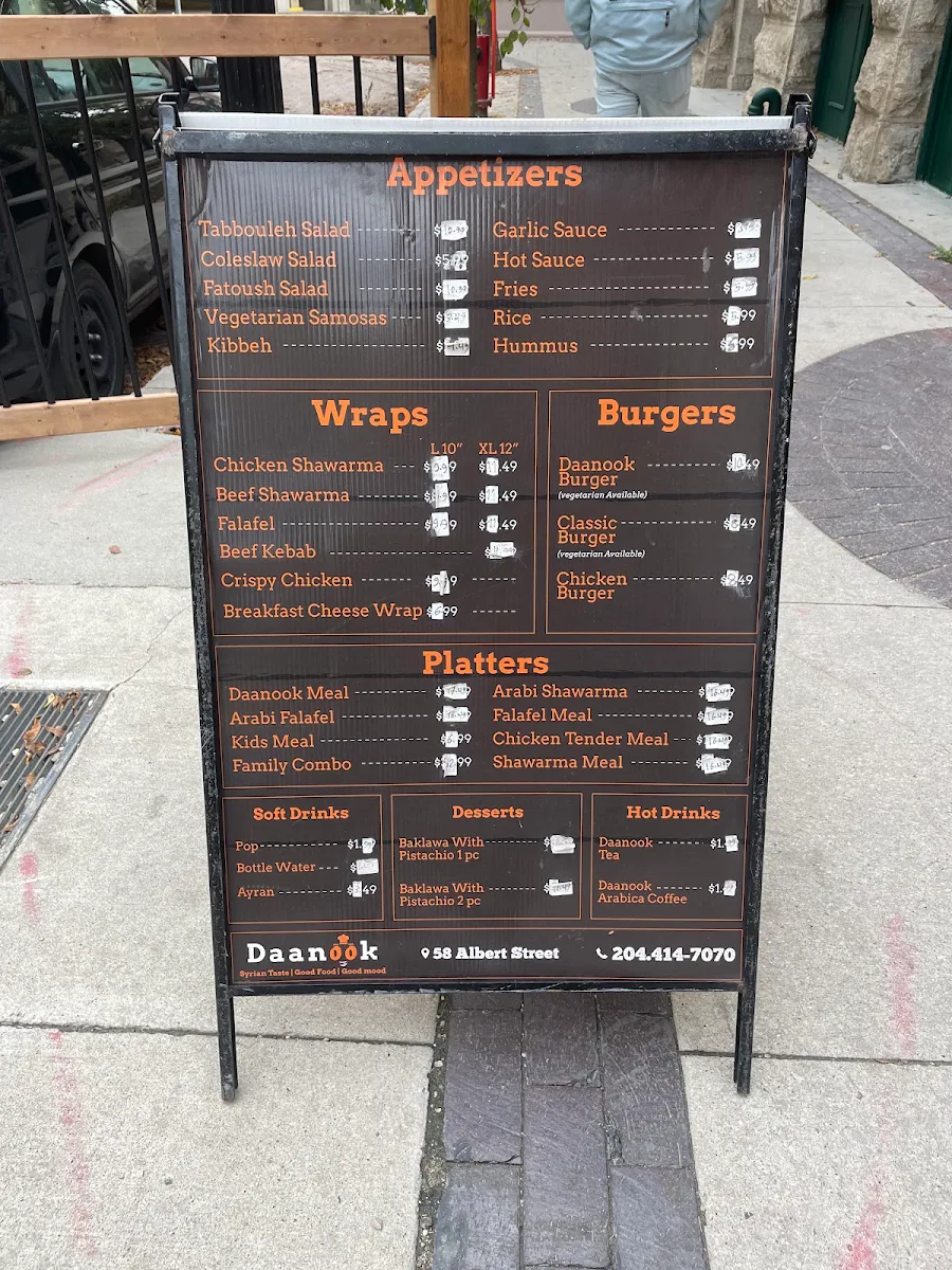 Menu, Daanook Restaurant
