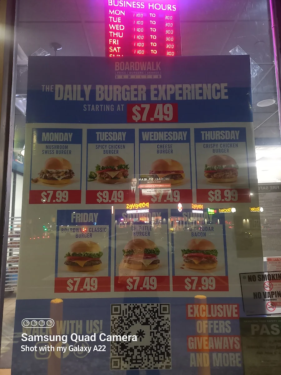 Menu, Boardwalk Burgers - Hamilton