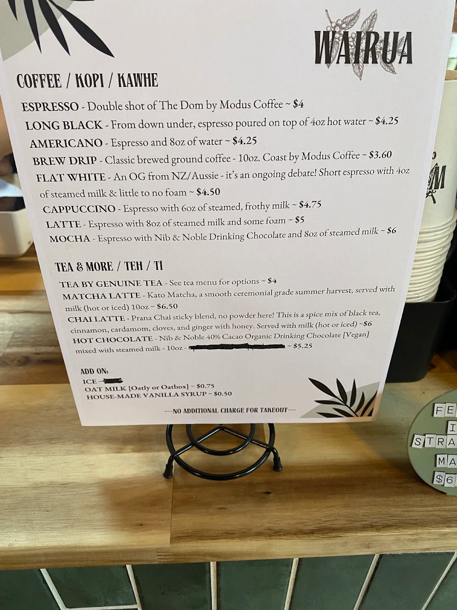 Menu, WAIRUA