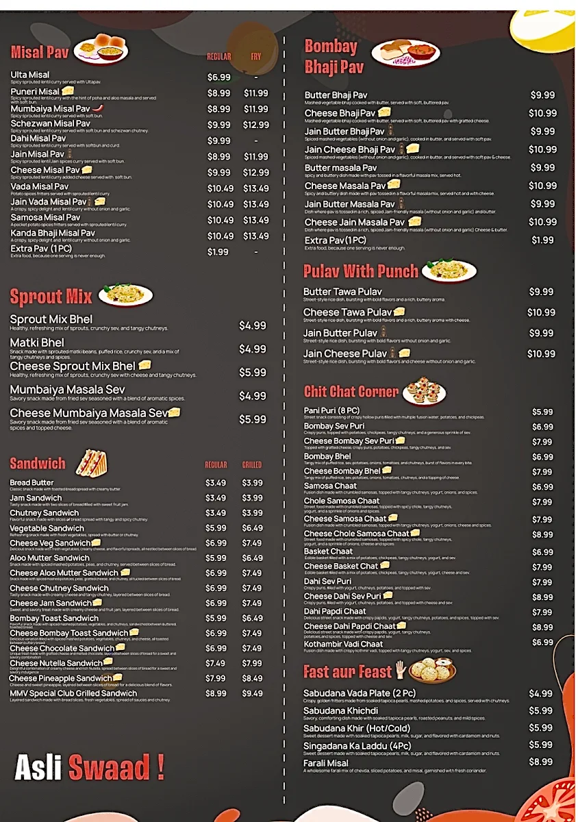 Menu, MMV - Mumbaiya Misal and Vadapav