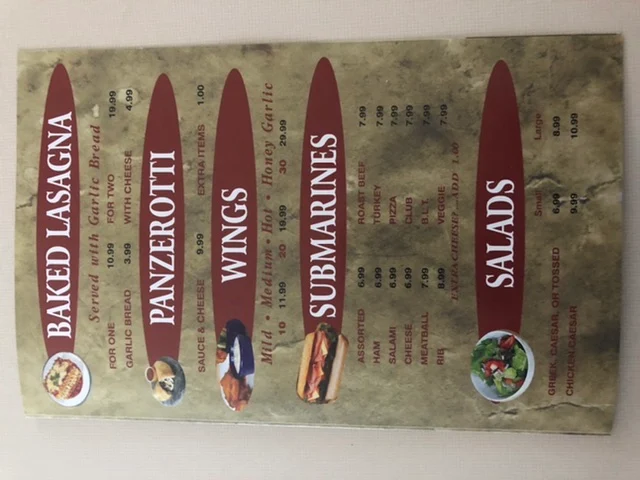 Menu, Luigi's Pizzeria