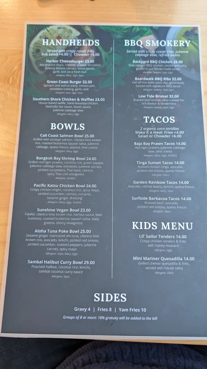 Menu, Off The Hook Nanaimo