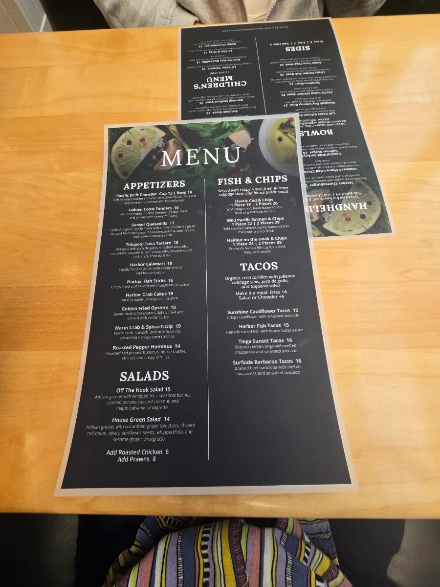 Menu, Off The Hook Nanaimo