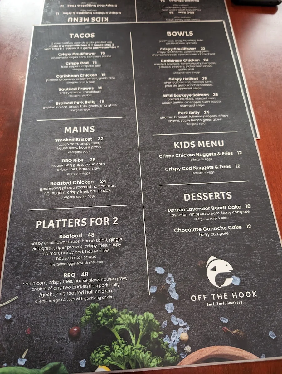 Menu, Off The Hook Nanaimo