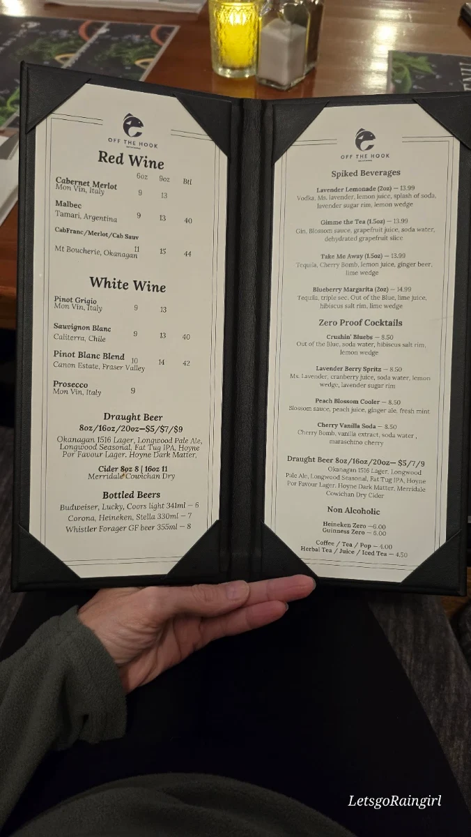 Menu, Off The Hook Nanaimo