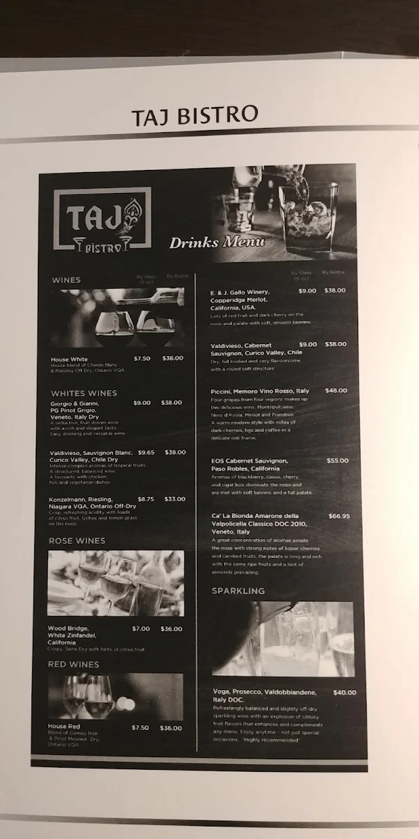 Menu, Taj Bistro-Sudbury