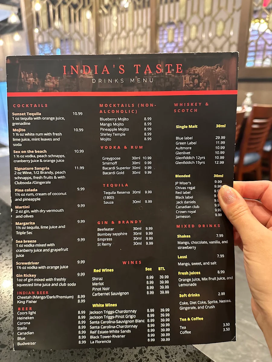 Menu, Indias Taste Markham