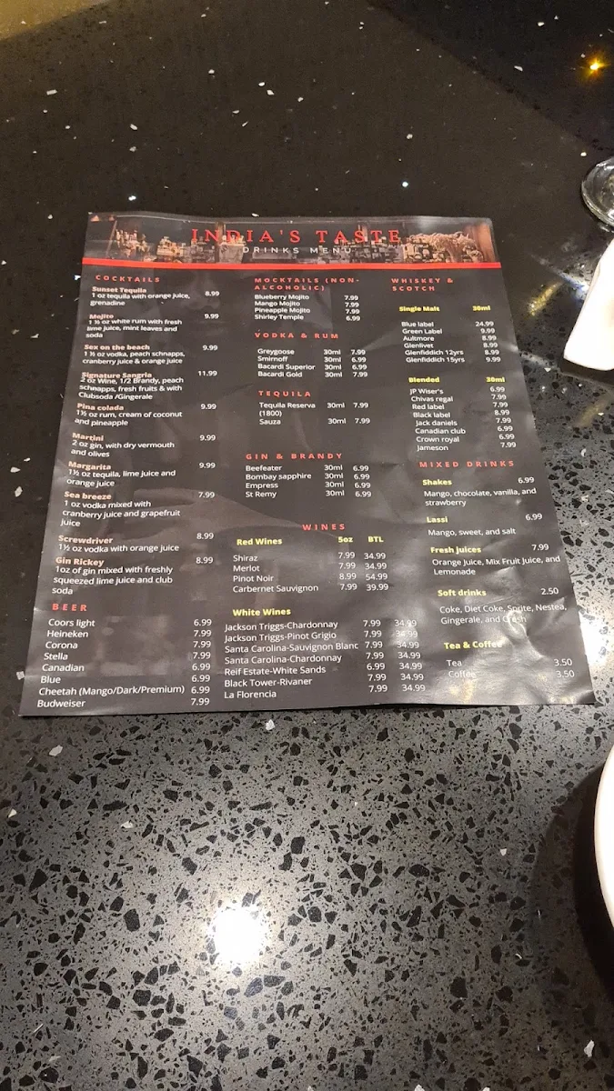 Menu, Indias Taste Markham