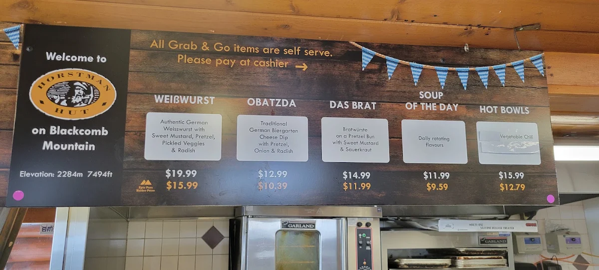 Menu, Horstman Hut