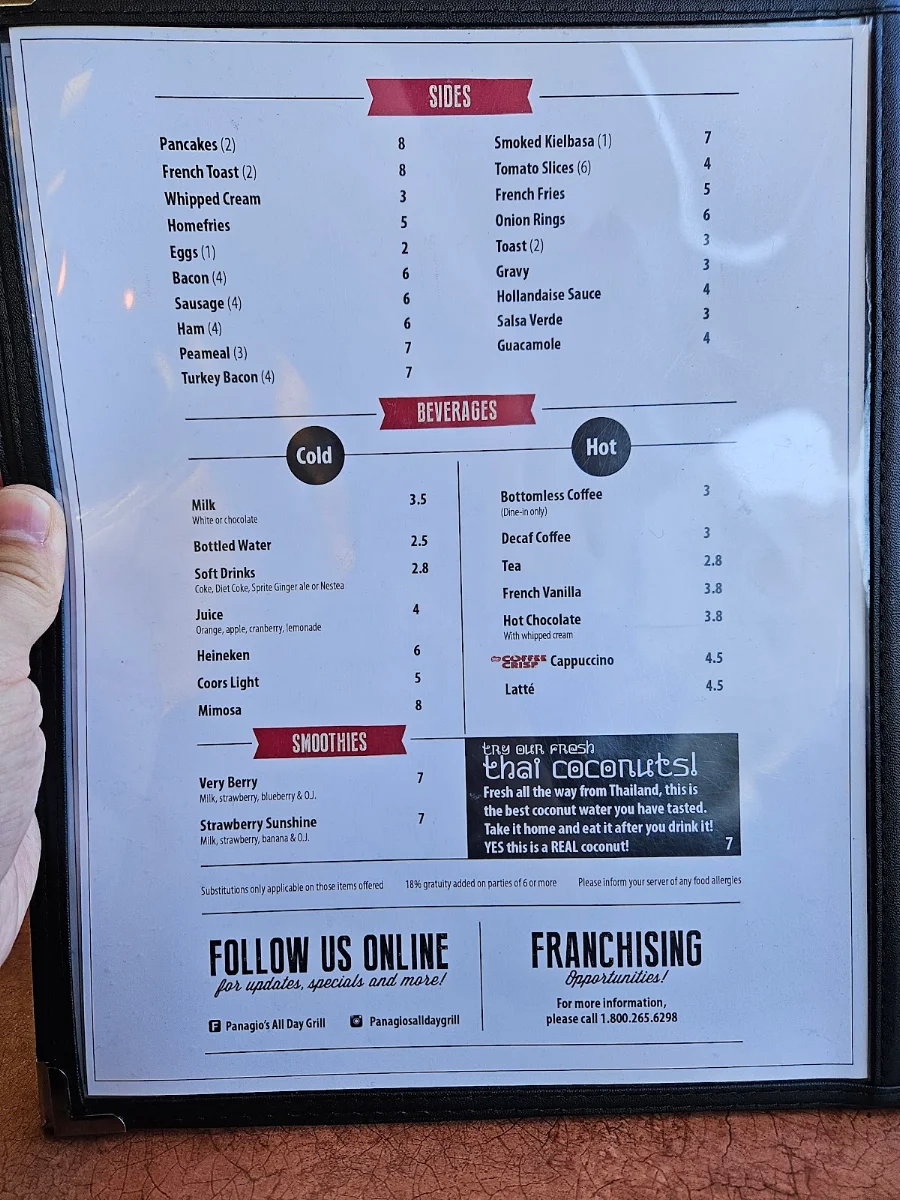 Menu, Scarborough Panagio's All Day Grill