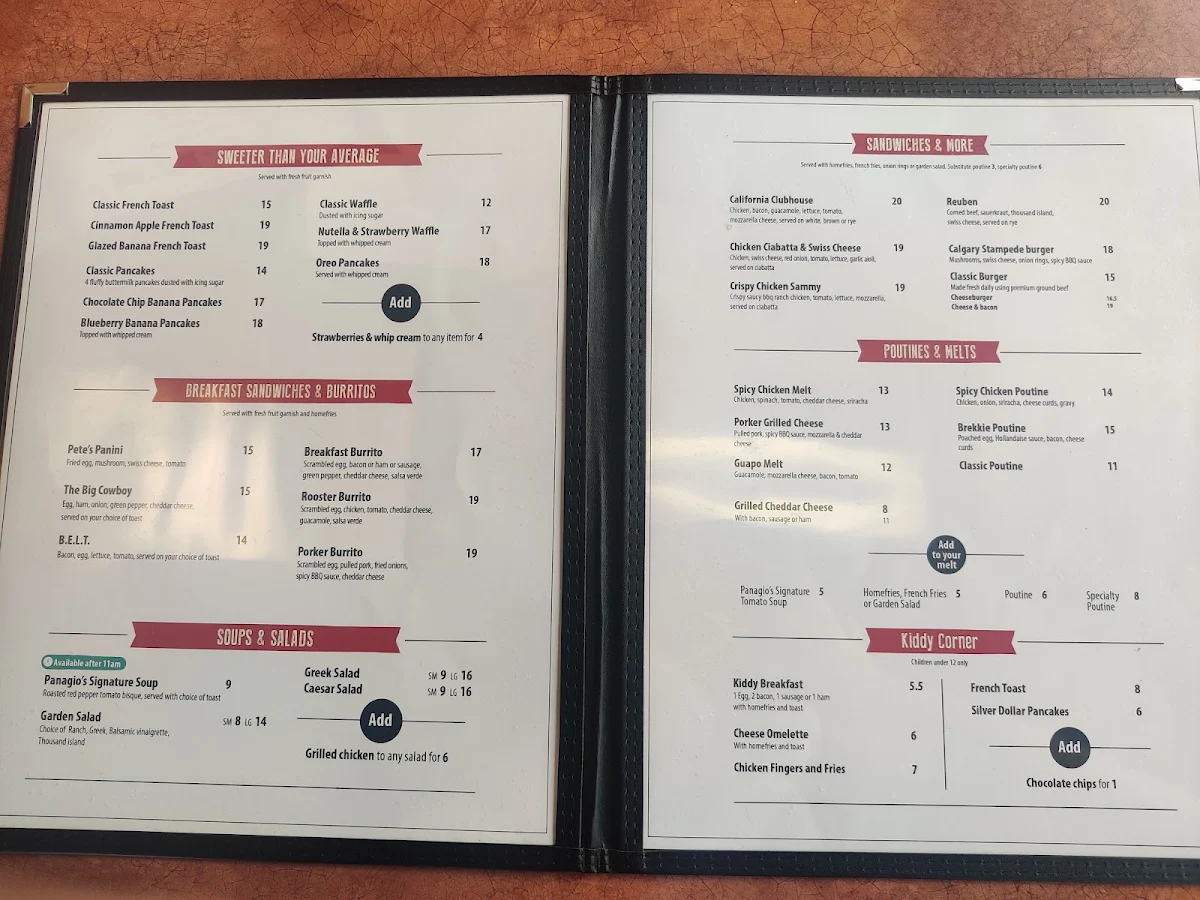 Menu, Scarborough Panagio's All Day Grill