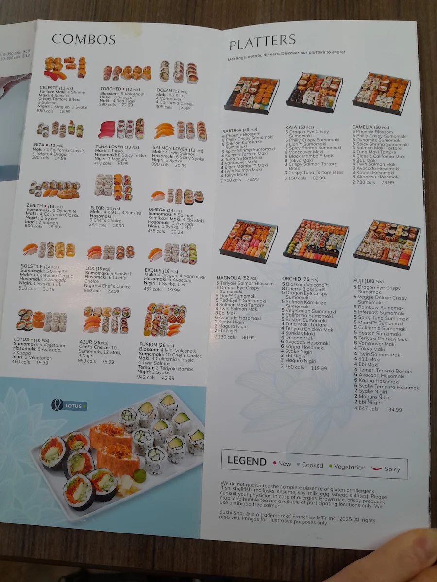 Menu, Sushi Shop Winnipeg