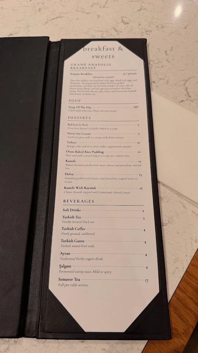 Menu, Anatolia Turkish Restaurant - Mississauga
