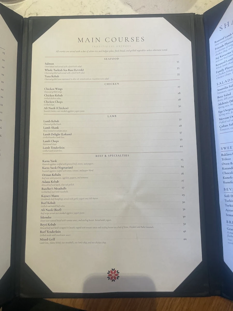 Menu, Anatolia Turkish Restaurant - Mississauga
