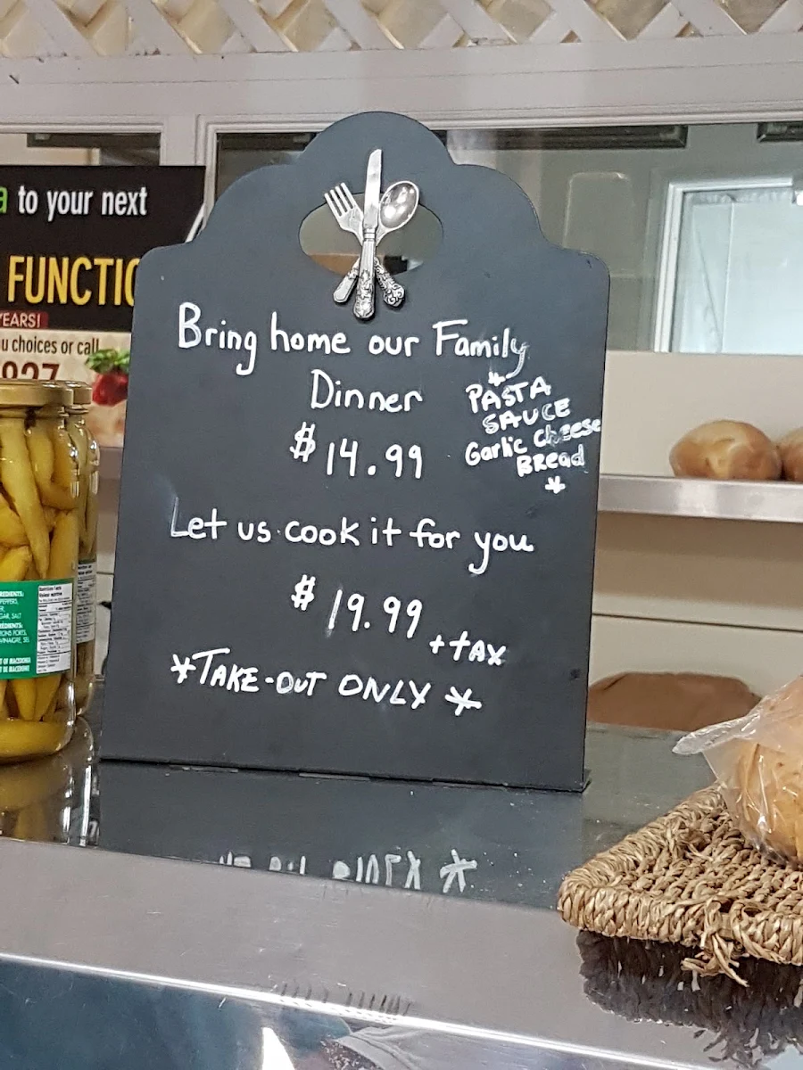 Menu, Marshall's Pasta Mill