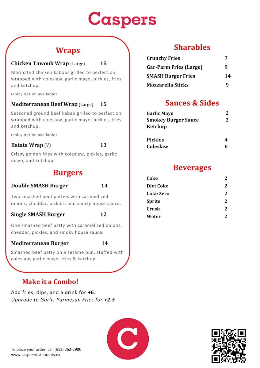 Menu, Caspers