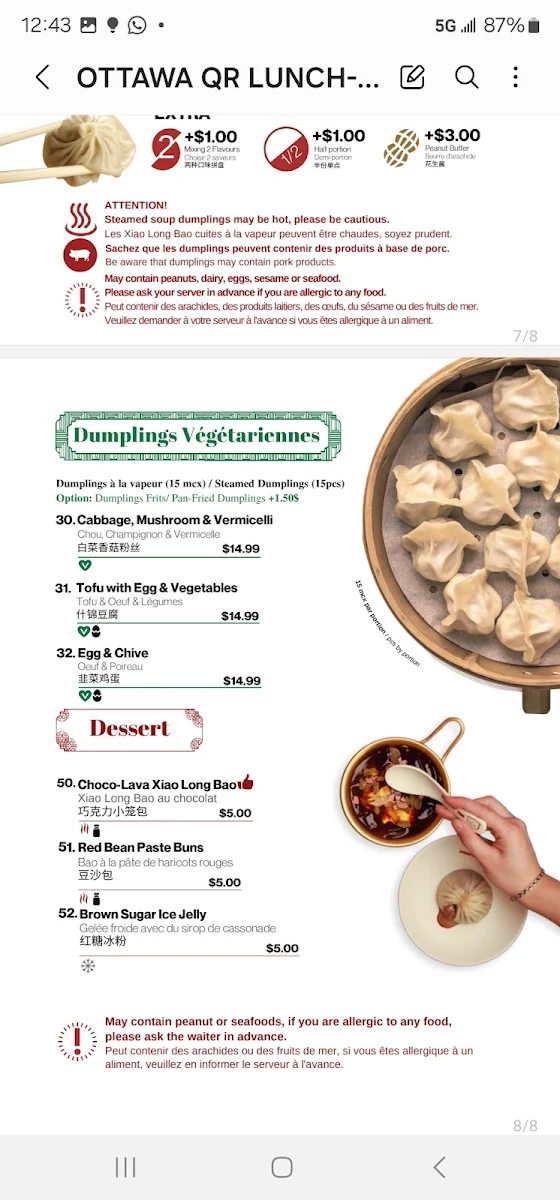 Menu, Sammi & Soupe Dumpling